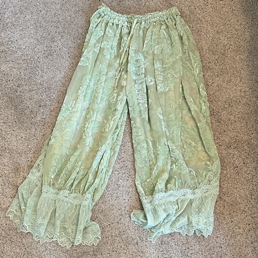 New Free People Forever Young Burnout Lace Pants ~  Seafoam Green - Picture 4 of 12